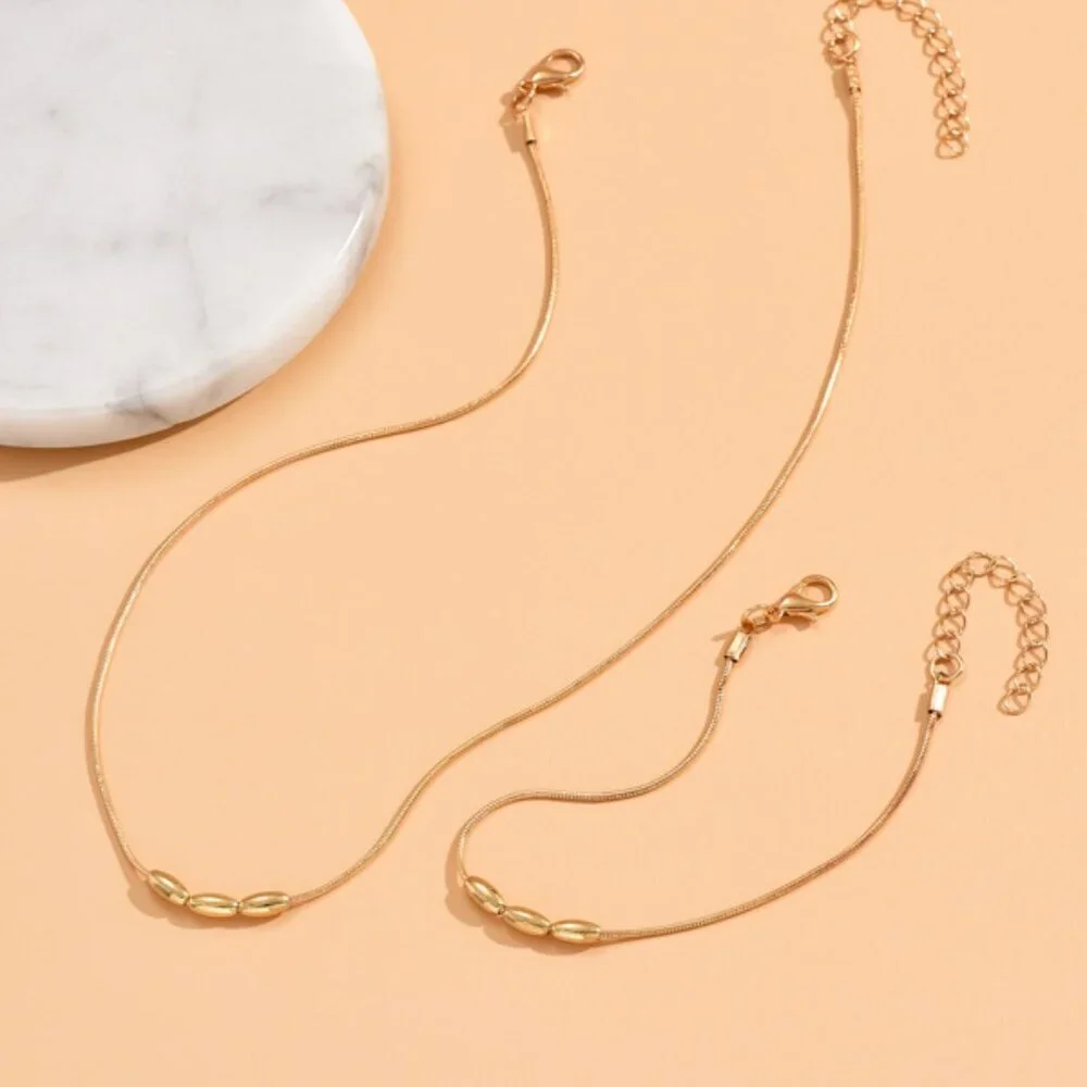 18K Gold-Filled Oval Bead Necklace & Bracelet Set